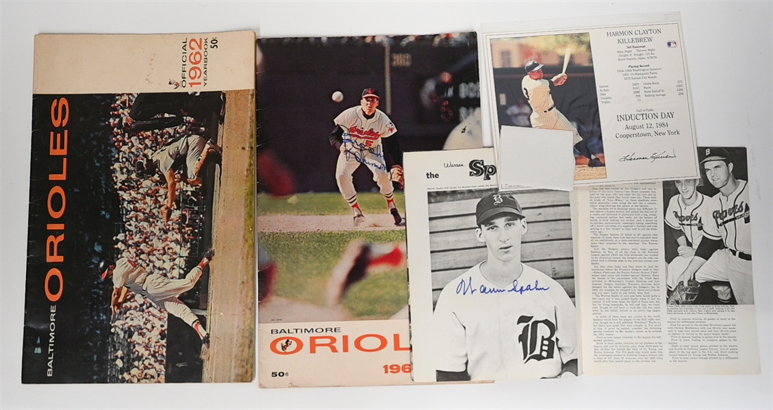 Baseball Memorabilia w. Orioles Danbury Mint Display, 1963 Orioles Yearbook (Signed by Brooks Robinson), Warren Spahn Signed Magazine, Mickey Mantle Kodak 3D Display, +