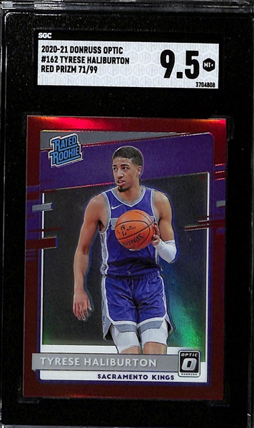 Tyrese Haliburton 2020-21 Rookie Lot w. Optic Red Prizm (#71/99) SGC 9.5 & Emergent Prizm Green Prizm PSA 10