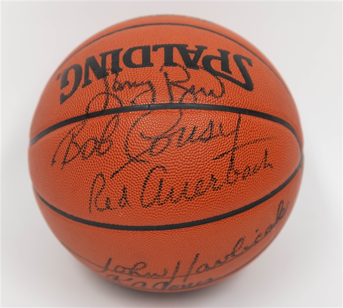 Boston Celtics Multi-Autographed/Signed Basketball w. HOFers Bird, Cousy, Russell, Auerback, Jones & Havlicek