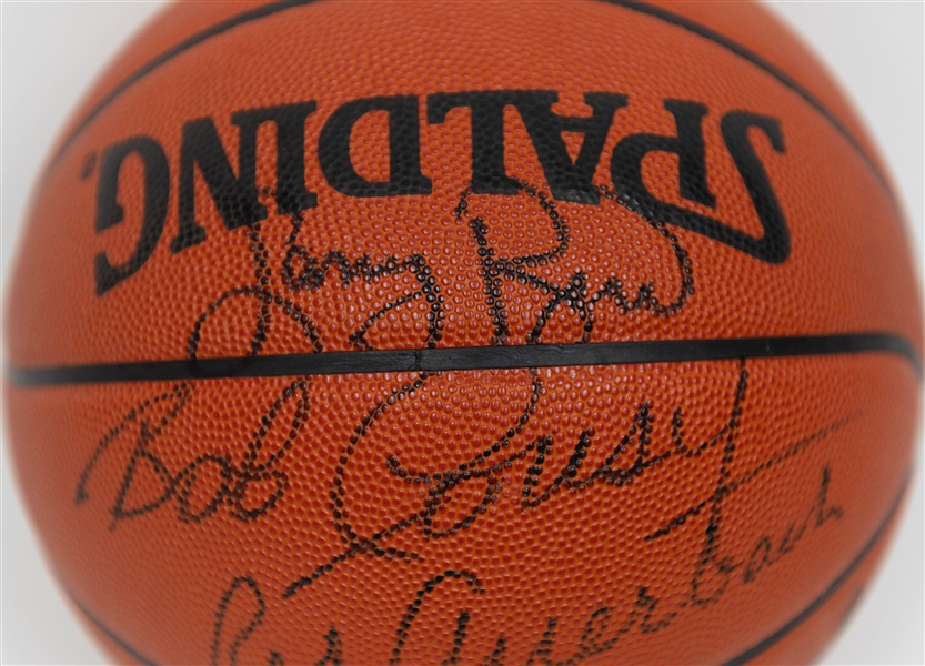 Boston Celtics Multi-Autographed/Signed Basketball w. HOFers Bird, Cousy, Russell, Auerback, Jones & Havlicek