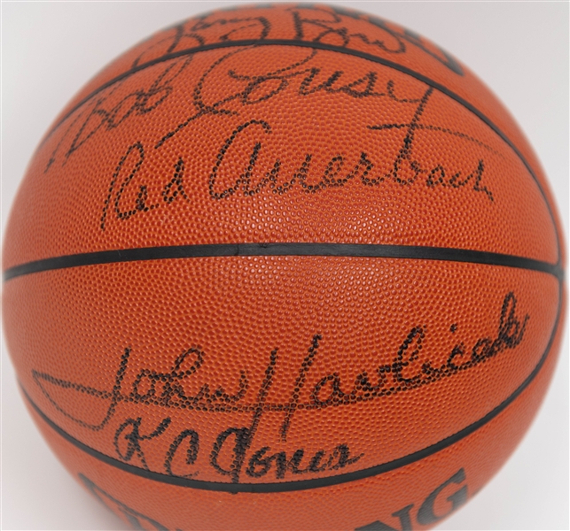 Boston Celtics Multi-Autographed/Signed Basketball w. HOFers Bird, Cousy, Russell, Auerback, Jones & Havlicek