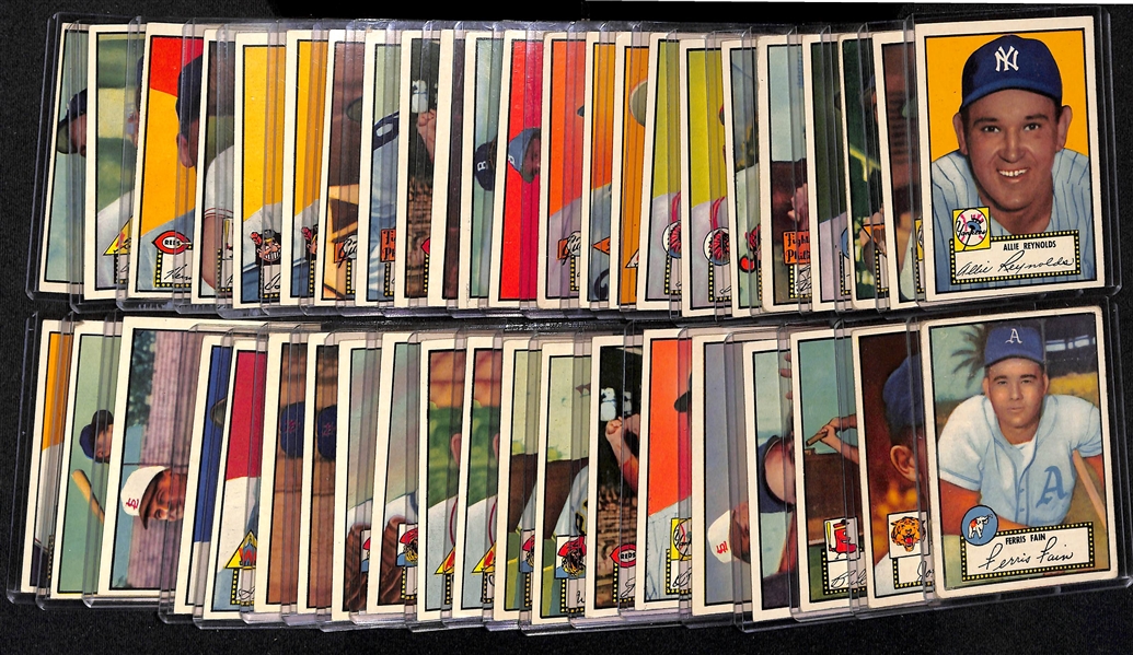 Lot of (43) High Quality 1952 Topps Black Back Cards including Allie Reynolds, Ed Lopat, Hank Sauer, Elmer Valo, Willie Jones, + 