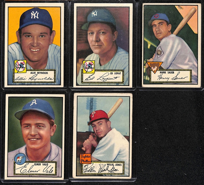 Lot of (43) High Quality 1952 Topps Black Back Cards including Allie Reynolds, Ed Lopat, Hank Sauer, Elmer Valo, Willie Jones, + 