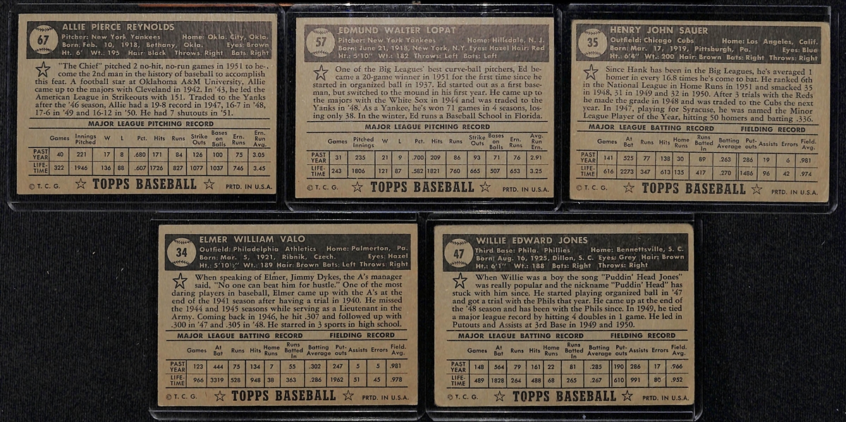 Lot of (43) High Quality 1952 Topps Black Back Cards including Allie Reynolds, Ed Lopat, Hank Sauer, Elmer Valo, Willie Jones, + 