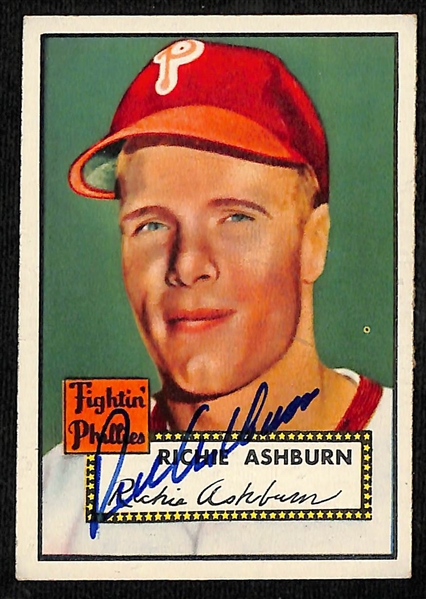 Lot of (3) High Quality 1952 Topps Phillies Signed Cards - Richie Ashburn, Robin Roberts, Curt Simmons (Beckett BAS Reviewed)