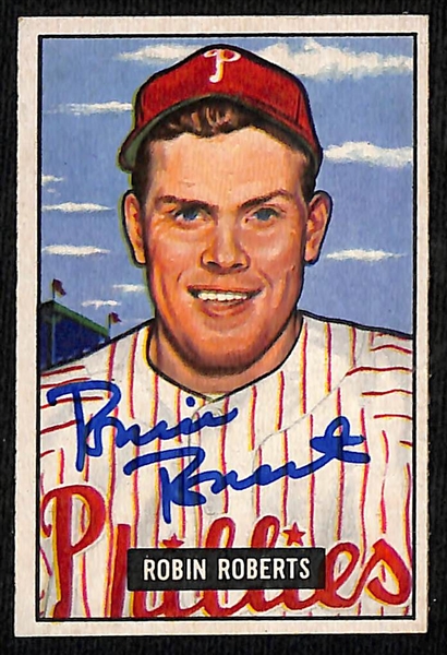 Lot of (3) High Quality 1950s Phillies Signed Cards- 1951 Bowman Robin Roberts, 1953 Bowman Del Ennis, 1952 Topps Granny Hamner (Beckett BAS Reviewed)