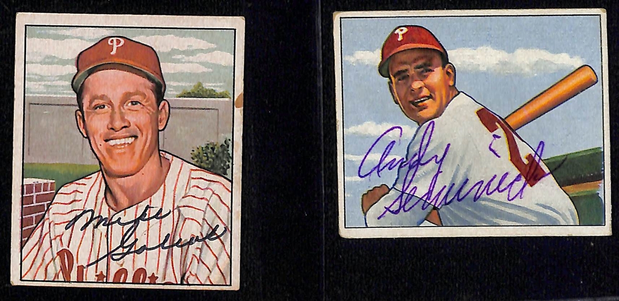 Lot of (6) Signed 1950s Phillies Cards including 1954 Bowman Del Ennis, 1952 Bowman Del Ennis, 1950 Bowman Mike Goliat, + (Beckett BAS Reviewed)