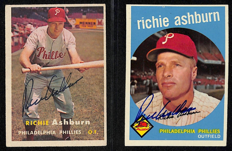 Lot of (5) Signed 1950s Richie Ashburn Cards - 1956 Topps, 1957 Topps, 1959 Topps, 1958 Topps, 1954 Bowman (Beckett BAS Reviewed)