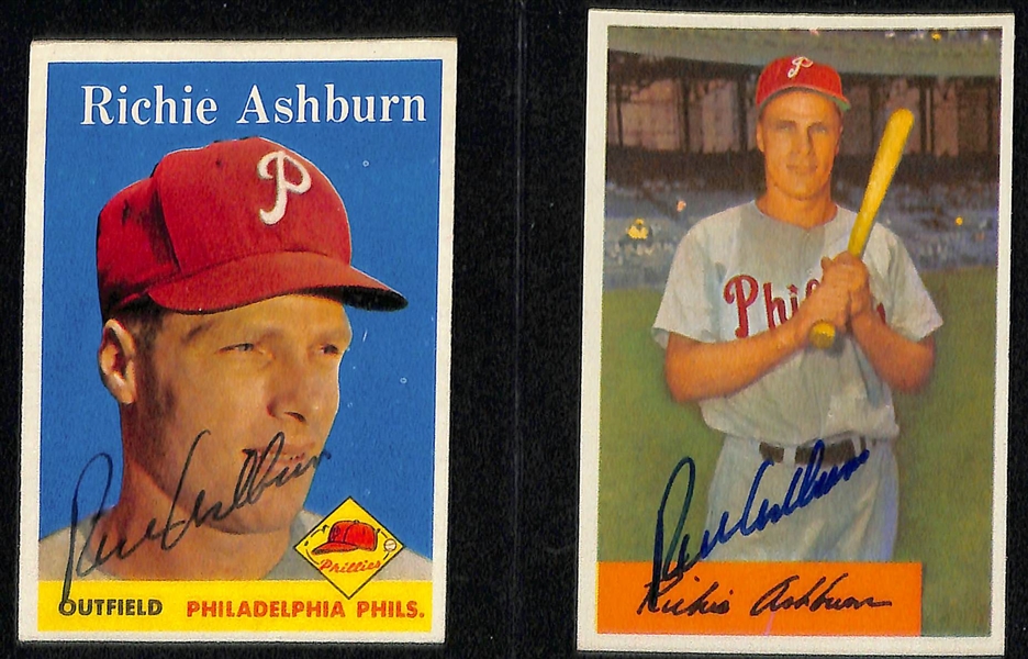 Lot of (5) Signed 1950s Richie Ashburn Cards - 1956 Topps, 1957 Topps, 1959 Topps, 1958 Topps, 1954 Bowman (Beckett BAS Reviewed)