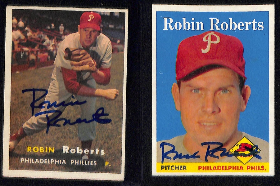 Lot of (9) Signed Robin Roberts Cards - 1963 Topps, 1954 Bowman, (2) 1956 Topps, 1957 Topps, 1958 Topps, 1960 Topps, 1961 Topps, 1983 Donruss  (Beckett BAS Reviewed)