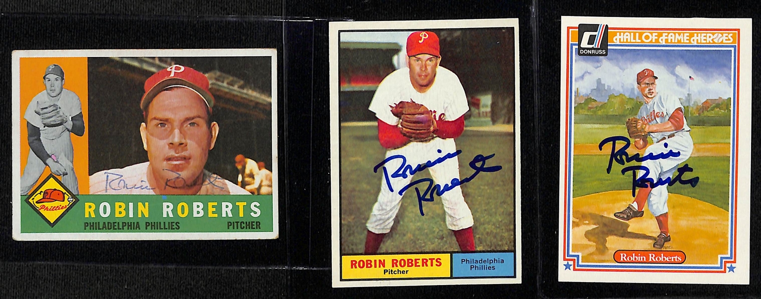 Lot of (9) Signed Robin Roberts Cards - 1963 Topps, 1954 Bowman, (2) 1956 Topps, 1957 Topps, 1958 Topps, 1960 Topps, 1961 Topps, 1983 Donruss  (Beckett BAS Reviewed)