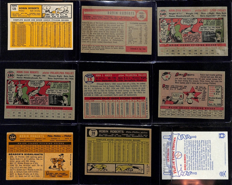 Lot of (9) Signed Robin Roberts Cards - 1963 Topps, 1954 Bowman, (2) 1956 Topps, 1957 Topps, 1958 Topps, 1960 Topps, 1961 Topps, 1983 Donruss  (Beckett BAS Reviewed)