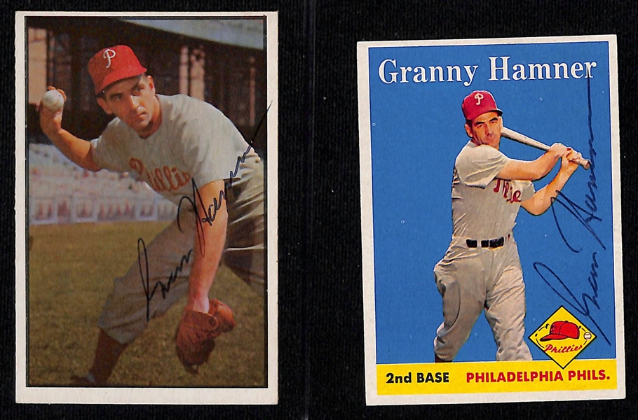 Lot of (6) Signed 1950s Granny Hamner Cards - 1953 Bowman, 1958 Topps, 1954 Topps, 1956 Topps, 1957 Topps, 1954 Bowman (Beckett BAS Reviewed)