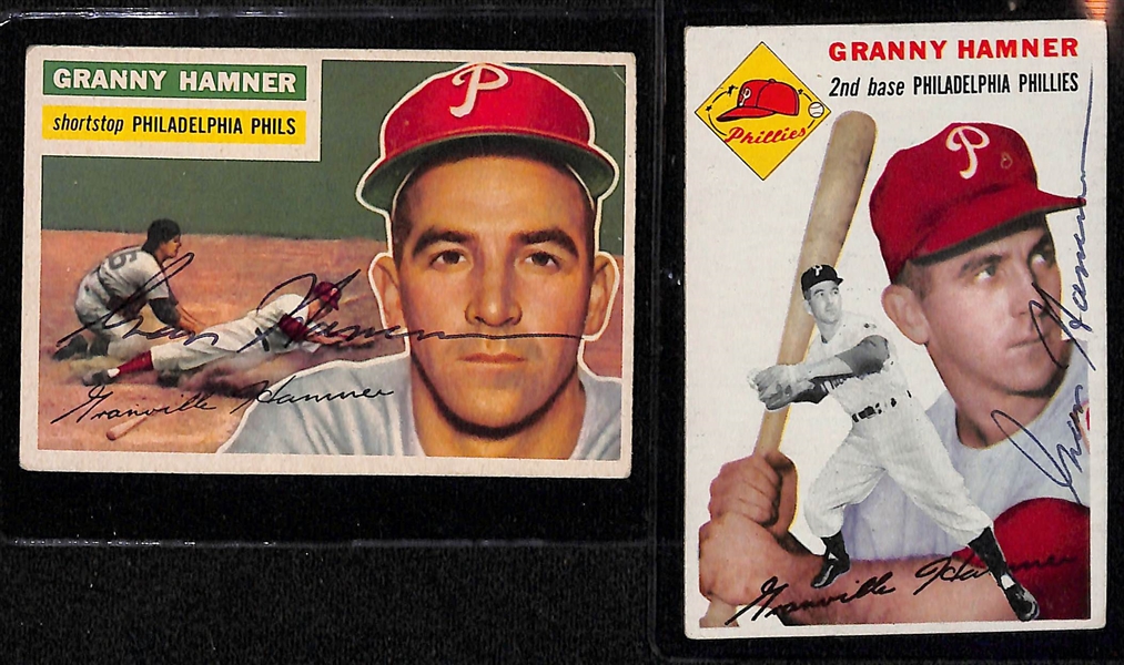 Lot of (6) Signed 1950s Granny Hamner Cards - 1953 Bowman, 1958 Topps, 1954 Topps, 1956 Topps, 1957 Topps, 1954 Bowman (Beckett BAS Reviewed)