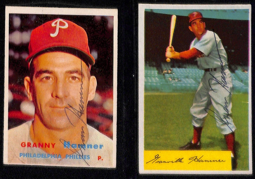 Lot of (6) Signed 1950s Granny Hamner Cards - 1953 Bowman, 1958 Topps, 1954 Topps, 1956 Topps, 1957 Topps, 1954 Bowman (Beckett BAS Reviewed)