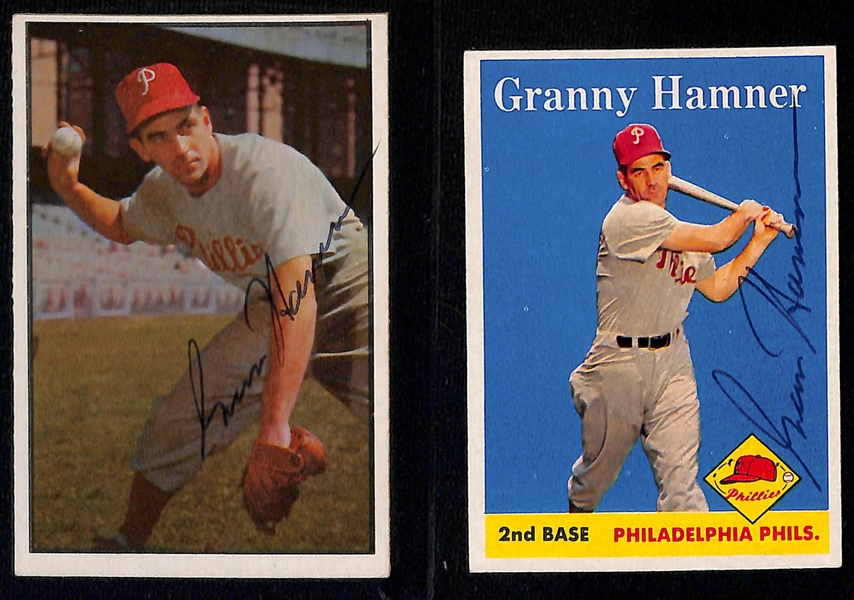 Lot of (6) Signed 1950s Granny Hamner Cards - 1953 Bowman, 1958 Topps, 1954 Topps, 1956 Topps, 1957 Topps, 1954 Bowman (Beckett BAS Reviewed)