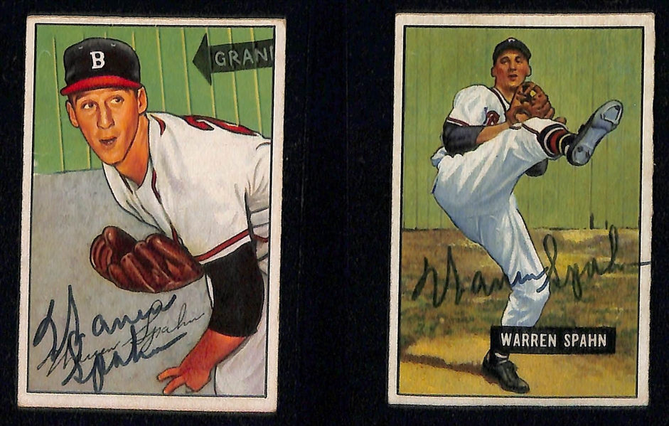 Lot of (6) Signed 1950s Warren Spahn Cards - 1960 Topps, 1958 Topps, 1955 Topps, 1954 Topps, 1952 Bowman, 1951 Bowman (Beckett BAS Reviewed)