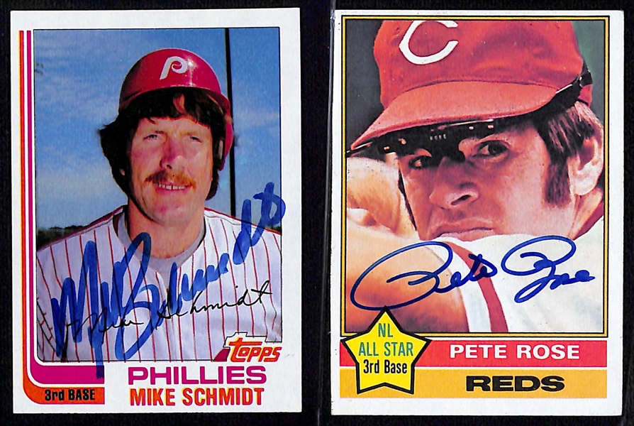 Lot of (5) Signed Mike Schmidt and Pete Rose Cards - 1981 Topps Schmidt, 1982 Topps Schmidt, 1976 Topps Rose, 1981 Topps Rose, 1978 Topps Rose (Beckett BAS Reviewed)