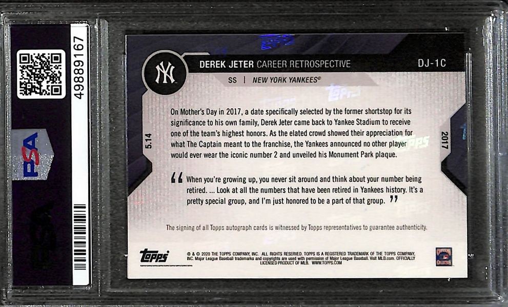 2020 Topps Now Chrome Derek Jeter Career Retrospective Autograph Purple Refractor Graded PSA 9 (#/25)