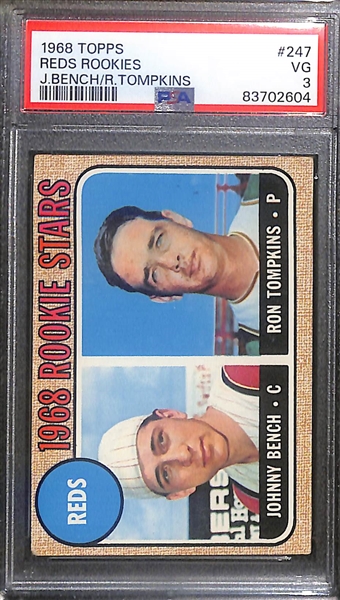 Lot of (3) Vintage Topps Cards - 1968 Johnny Bench Rookie (PSA 3), 1968 Tom Seaver (PSA 1.5), 1965 Tug McGraw Rookie (PSA 2MK)