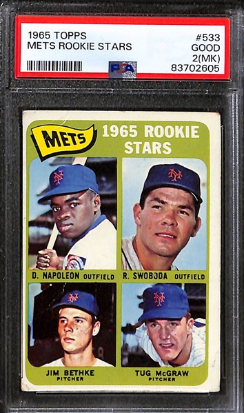 Lot of (3) Vintage Topps Cards - 1968 Johnny Bench Rookie (PSA 3), 1968 Tom Seaver (PSA 1.5), 1965 Tug McGraw Rookie (PSA 2MK)