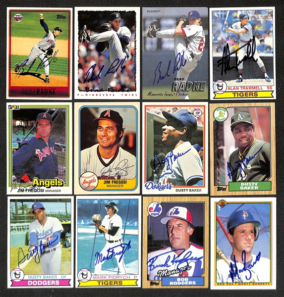 Lot of (700+) Signed Baseball Cards including Alan Trammell, (2) Jim Fregosi, (3) Dusty Baker, Mark Fidrych, and more (Beckett BAS Reviewed)