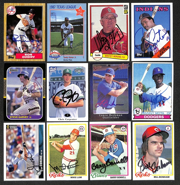 Lot of (650+) Signed Baseball Cards including Ron Guidry, Sandy Alomar Jr, Whitey Herzog, Joe Carter, Steve Garvey, and more (Beckett BAS Reviewed)