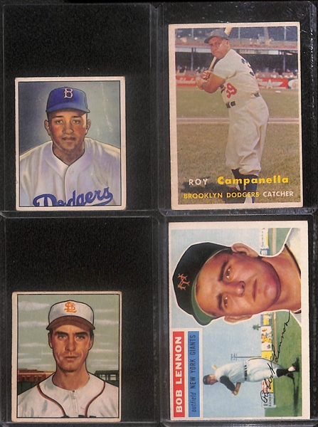 Lot of (10) 1950s Baseball Cards including 1950 Bowman Don Newcombe, 1957 Topps Roy Campanella, 1950 Bowman Billy DeMars, and more