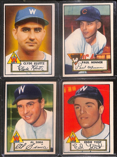 Lot of (25) Vintage Baseball Cards including 1952 Topps of Clyde Kluttz, Paul Minner, Al Sima, Eddie Yost