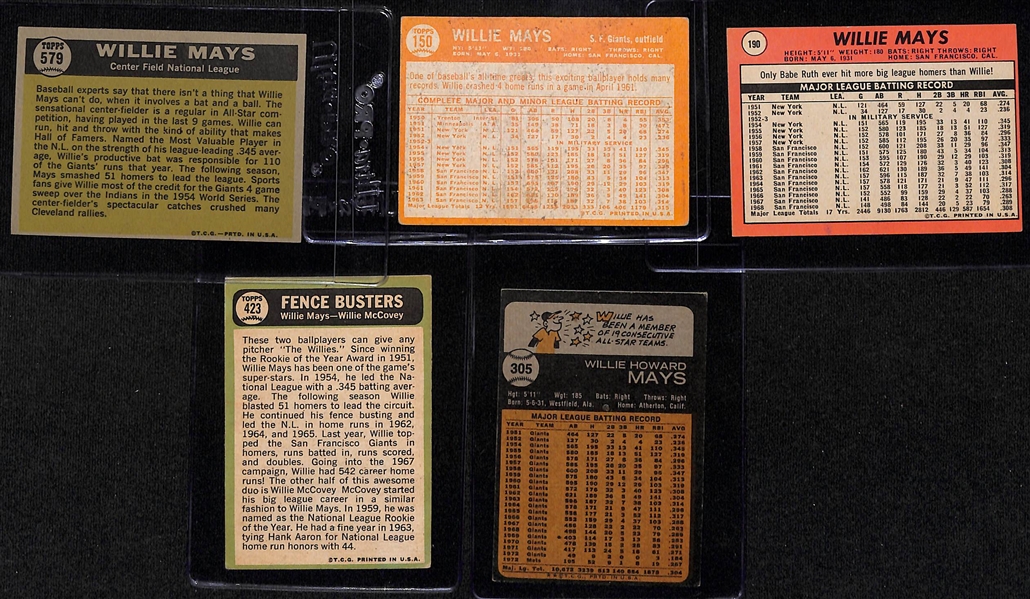 Lot of (5) Willie Mays Topps Cards- 1961 Topps, 1964 Topps, 1969 Topps, 1973 Topps, and 1967 Topps with Willie McCovey