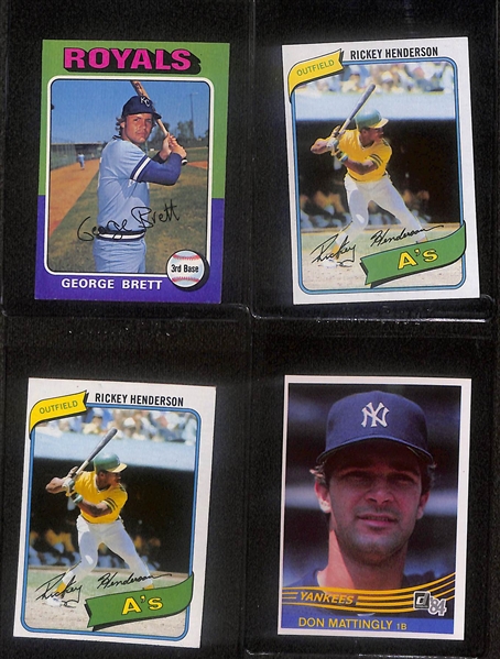 Lot of (40+) 1970-1990s Hall of Fame and Superstar Rookie Cards including Topps George Brett, (2) Topps Rickey Henderson, (2) Donruss Don Mattingly, and more