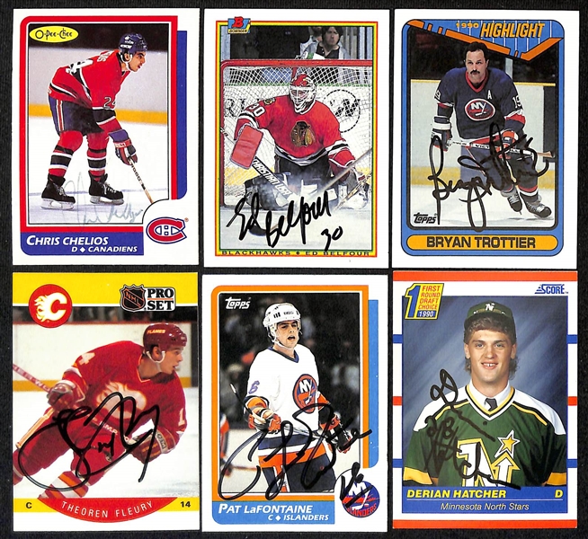 Lot of (450+) Signed Hockey Cards including Chris Shelios, Ed Belfour, Bryan Trottier, Theoren Fleury, and more (Beckett BAS Reviewed)