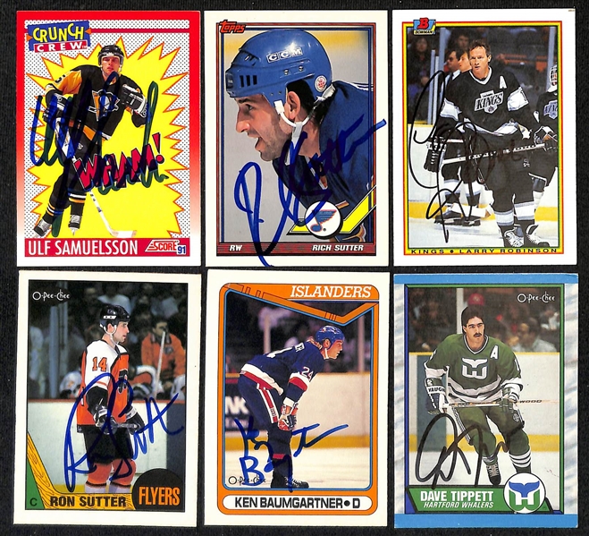 Lot of (450+) Signed Hockey Cards including Chris Shelios, Ed Belfour, Bryan Trottier, Theoren Fleury, and more (Beckett BAS Reviewed)