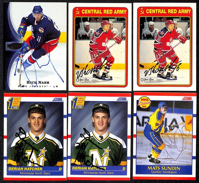 Lot of (450+) Signed Hockey Cards including (2) Derian Hatcher, Mats Sundin, Brian Engblom, Ed Olczyk, Bob Johnson, Petr Klíma, and more (Beckett BAS Reviewed)