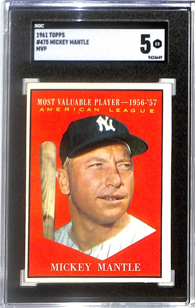 1961 Topps Mickey Mantle MVP Card #475 Graded SGC 5 