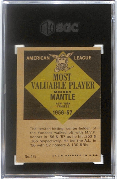 1961 Topps Mickey Mantle MVP Card #475 Graded SGC 5 