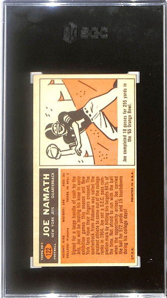 1965 Topps Football Joe Namath Rookie Card #122 Graded SGC 2.5