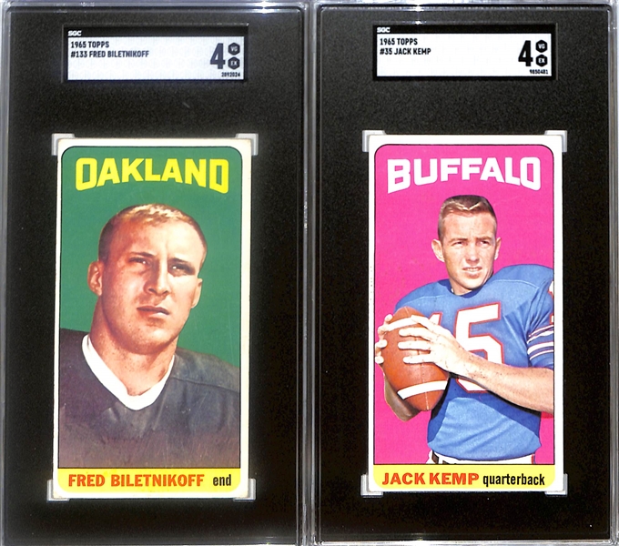 1965 Topps Football Lot - Fred Biletnikoff Rookie Card (SGC 4) & Jack Kemp (SGC 4)