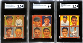 Lot of (3) Graded 1935 Goudey 4 in 1 Cards w. Hank Greenberg, Red Rolfe, Rick Ferrell, +