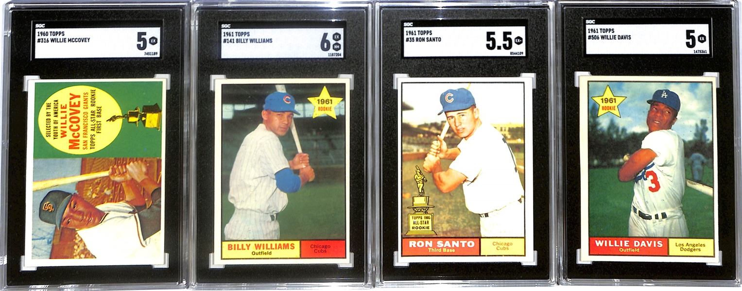 Graded Topps Baseball Rookie Lot - 1960 Willie McCovey #316 (SGC 5), 1961 Billy Williams #141 (SGC 6), 1961 Ron Santo #35 (SGC 5.5), 1961 Willie Davis #506 (SGC 5)