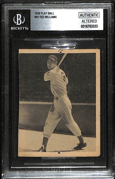 1939 Play Ball Ted Williams Rookie Card #92 Graded BGS Authentic (Altered)