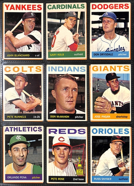 Near Complete 1964 Topps Baseball Set of 586 Cards (Missing 1 Card)