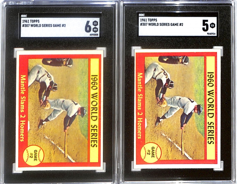 (2) 1961 Topps Mickey Mantle Mantle Slams 2 Homers World Series Game 2 Cards #307 (Graded SGC 5 and SGC 6)