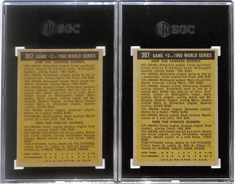 (2) 1961 Topps Mickey Mantle Mantle Slams 2 Homers World Series Game 2 Cards #307 (Graded SGC 5 and SGC 6)