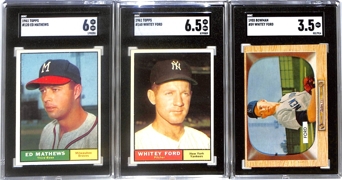 (7) Graded Baseball Cards - 1960 Fleer Babe Ruth (SGC 2), 1961 Topps Gehrig (SGC 5), 1989 UD Griffey Jr. (SGC 7), 1954 Bowman B. Martin (SGC 4), 1955 Bowman W. Ford (SGC 6.5), 1961 Topps E. Mathews...