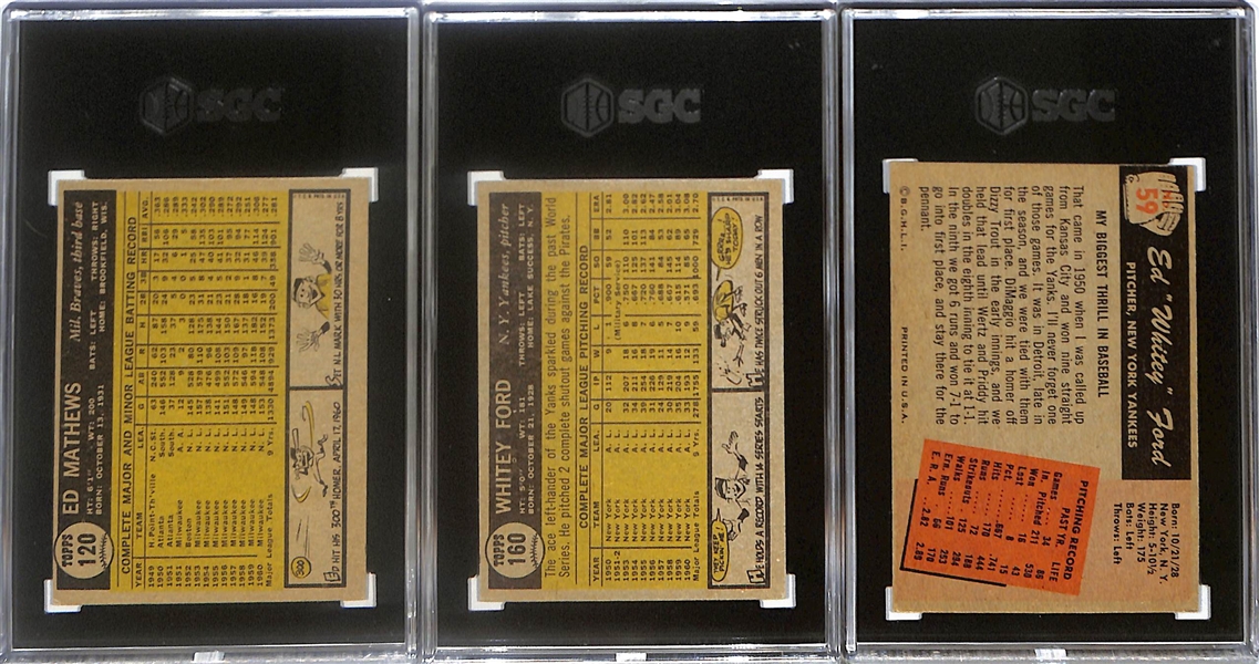 (7) Graded Baseball Cards - 1960 Fleer Babe Ruth (SGC 2), 1961 Topps Gehrig (SGC 5), 1989 UD Griffey Jr. (SGC 7), 1954 Bowman B. Martin (SGC 4), 1955 Bowman W. Ford (SGC 6.5), 1961 Topps E. Mathews...