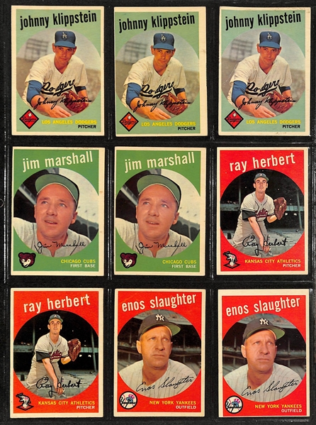 Lot of (250+) 1958-1959 Topps Baseball Cards with 1958 & (2) 1959 Enos Slaughter Cards