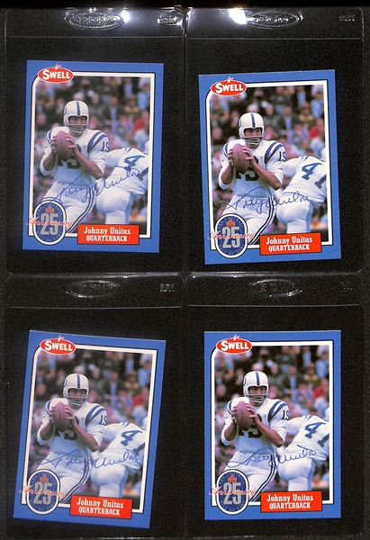 Lot of (4) Signed 1988 Swell Johnny Unitas Cards  (Beckett BAS Reviewed)