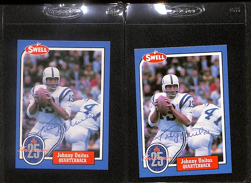 Lot of (4) Signed 1988 Swell Johnny Unitas Cards  (Beckett BAS Reviewed)