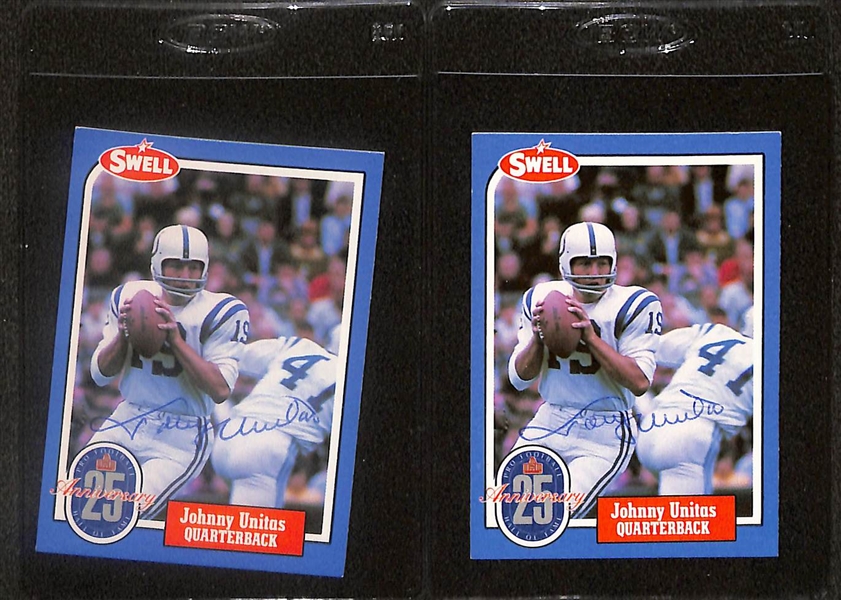 Lot of (4) Signed 1988 Swell Johnny Unitas Cards  (Beckett BAS Reviewed)